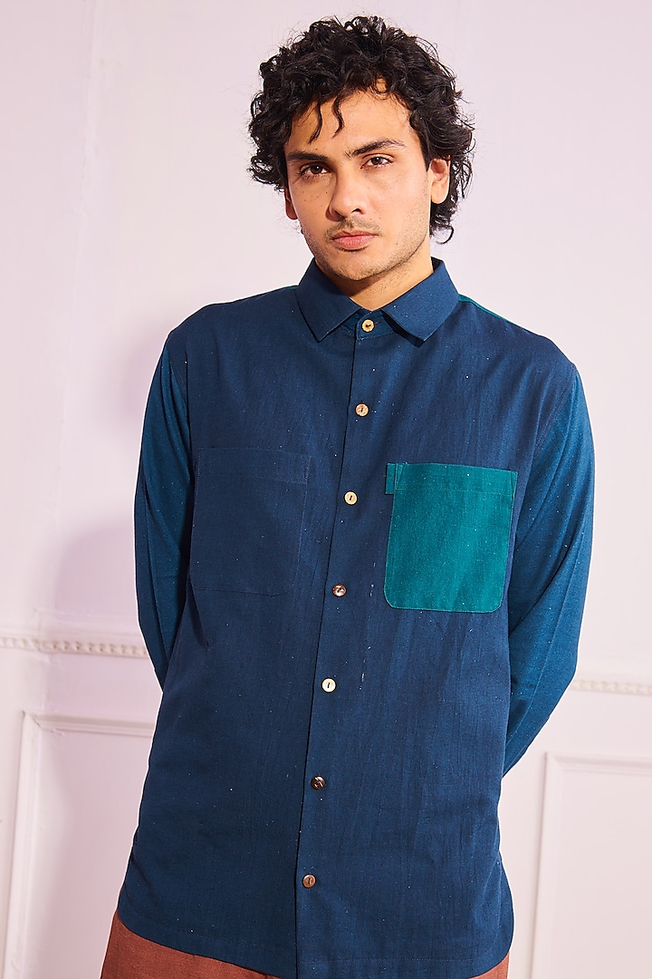 Midnight Blue Shirt With Patch Pocket by Artless
