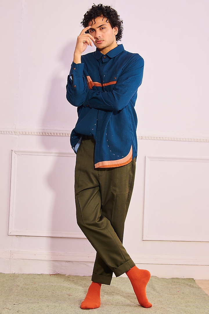 Midnight Blue Cotton Linen Party Wear Shirt by Artless at Pernia's Pop Up Shop