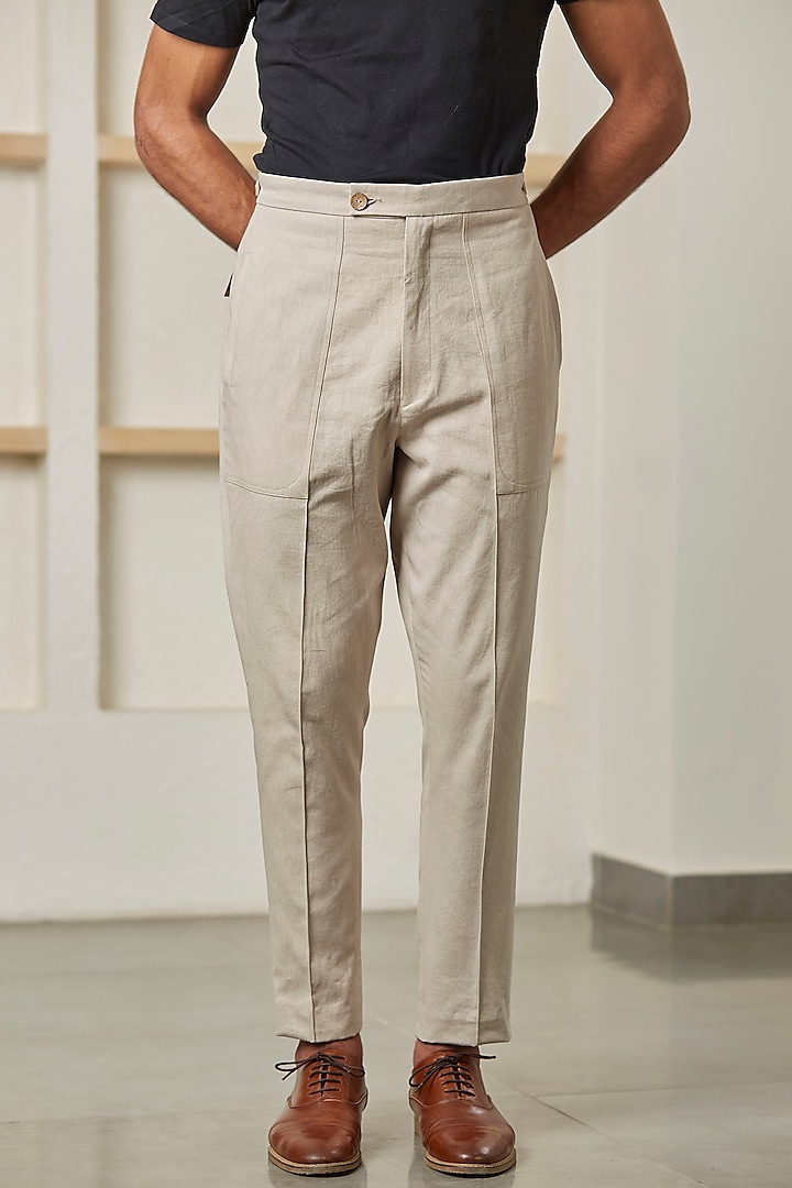 White Cotton Linen Trousers by Artless