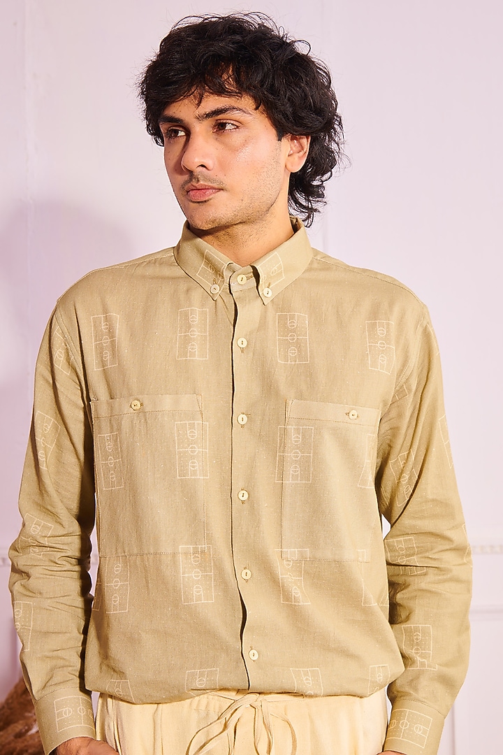 Dusty Green Printed Party Wear Shirt by Artless at Pernia's Pop Up Shop
