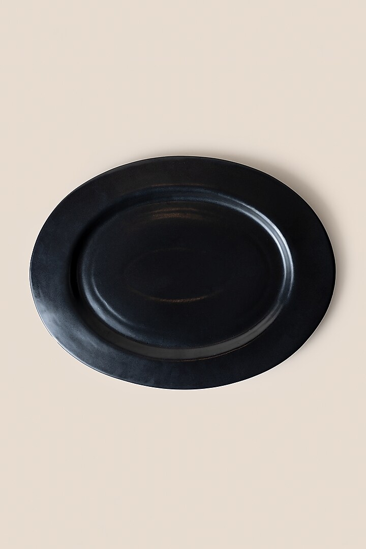 Black Stoneware Giaia Oval Tray by ARTISAN LAB at Pernia's Pop Up Shop
