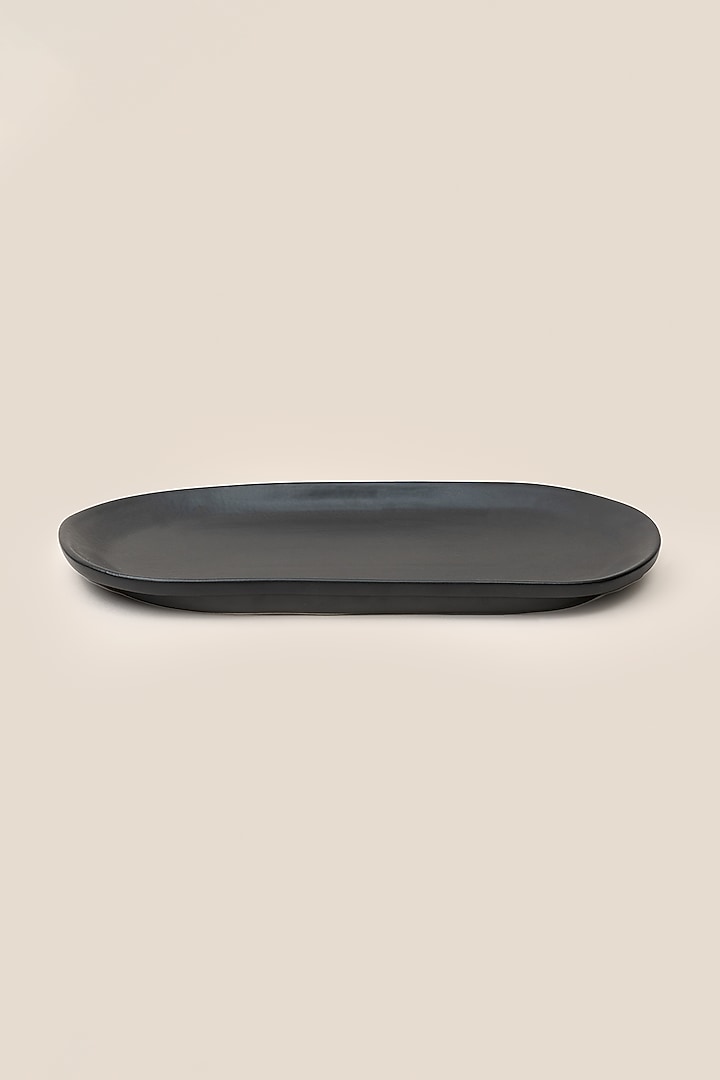 Black Stoneware Giaia Oblong Tray by ARTISAN LAB at Pernia's Pop Up Shop