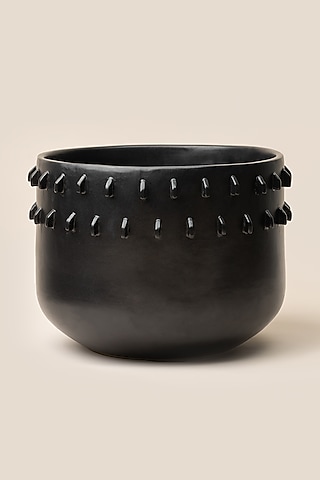 Black Stoneware Giaia Spike Planter (Large) by ARTISAN LAB