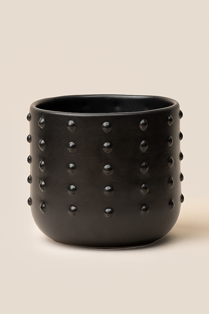 Black Stoneware Giaia Dotted Planter (Medium) by ARTISAN LAB