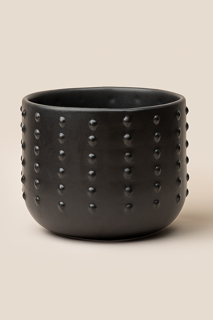 Black Stoneware Giaia Dotted Planter (Large) by ARTISAN LAB