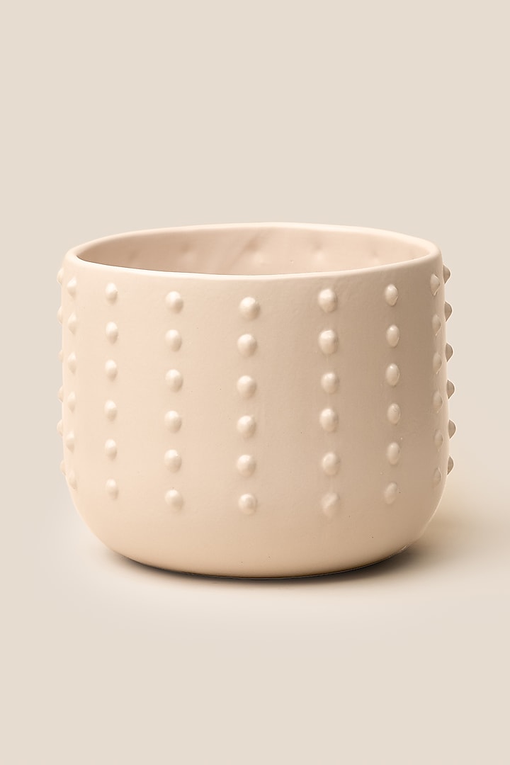 Ivory Stoneware Giaia Dotted Planter (Large) by ARTISAN LAB