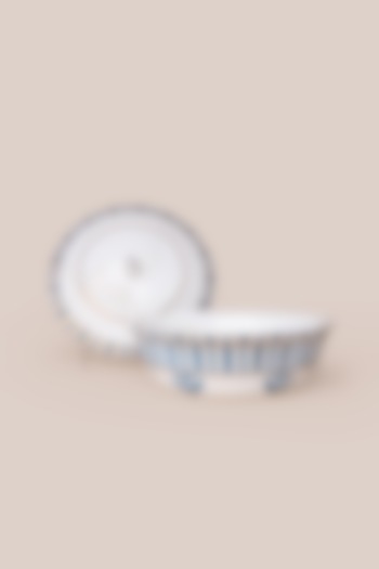 White & Blue Bone China Serving Bowl With Lid by ARTISAN LAB at Pernia's Pop Up Shop