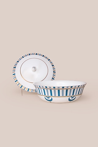 White & Blue Bone China Serving Bowl With Lid by ARTISAN LAB