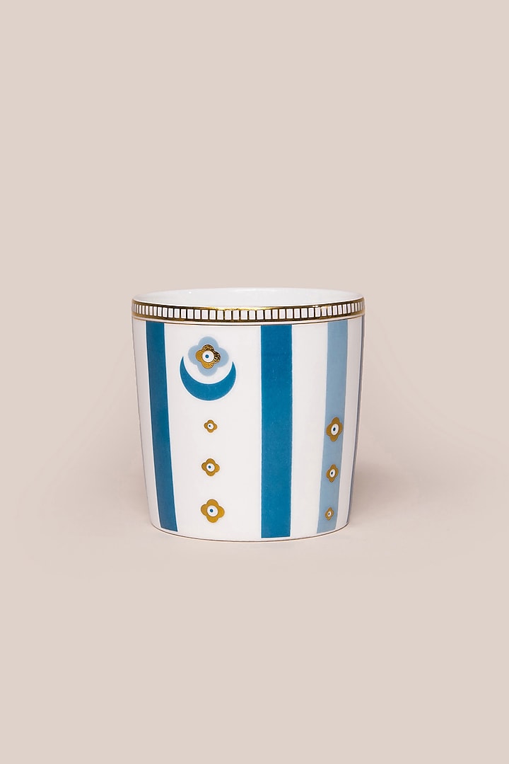 White & Blue Bone China Striped Mug Set by ARTISAN LAB at Pernia's Pop Up Shop