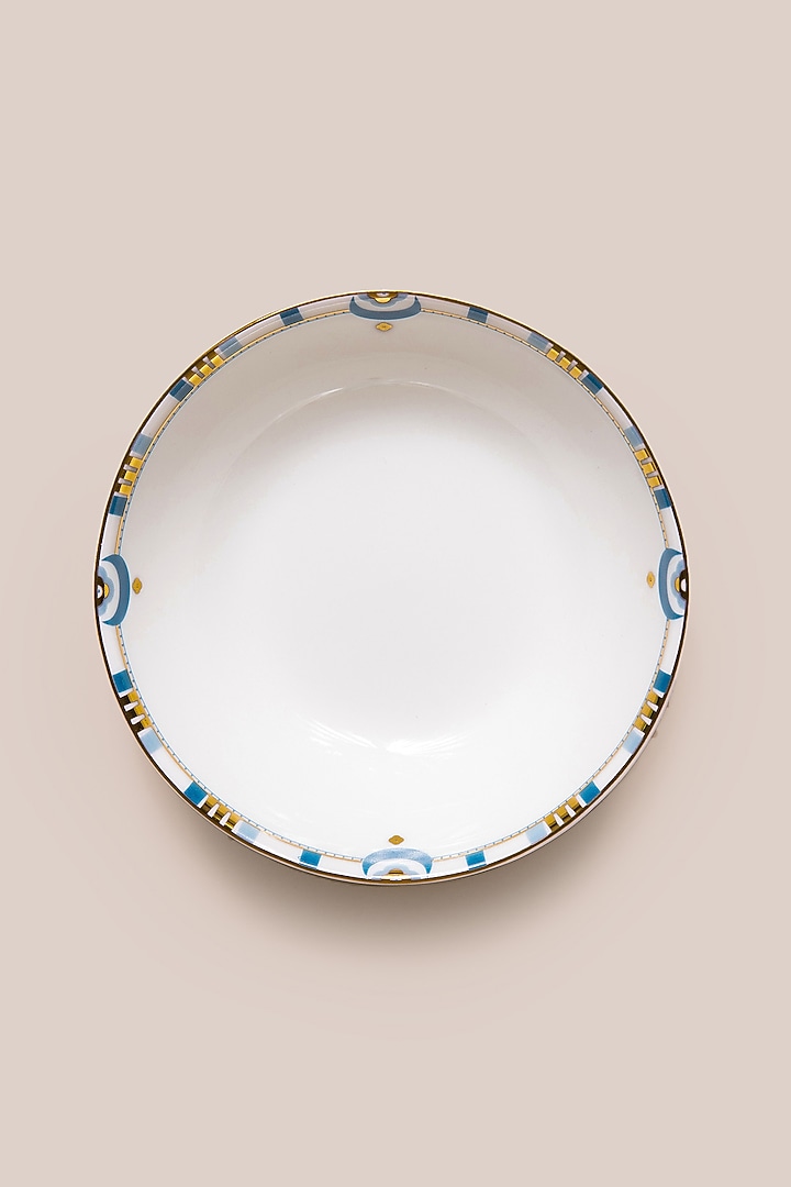White & Blue Bone China Serving Bowl Design by ARTISAN LAB at Pernia's