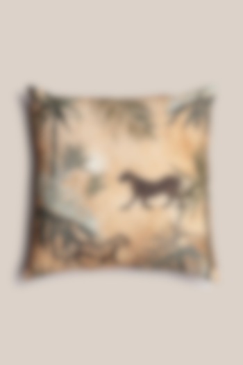 Beige Cotton Flax Printed Savannah Cushion Cover by ARTISAN LAB at Pernia's Pop Up Shop