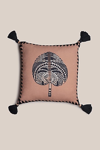 Beige Cotton Flax Shabiki Cushion Cover by ARTISAN LAB