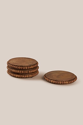 Brown Mango Wood Monochrome Coaster Set by ARTISAN LAB
