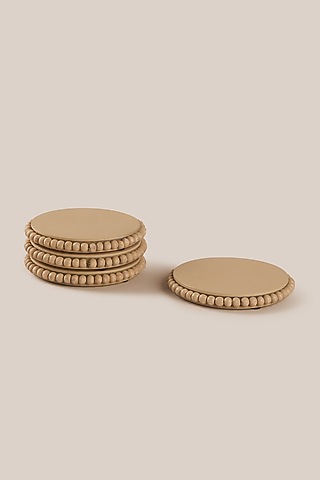 Beige Mango Wood Monochrome Coaster Set by ARTISAN LAB