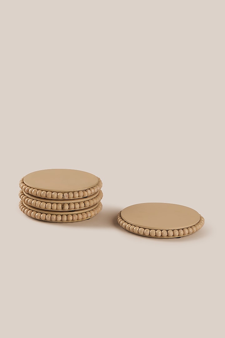 Beige Mango Wood Monochrome Coaster Set by ARTISAN LAB at Pernia's Pop Up Shop