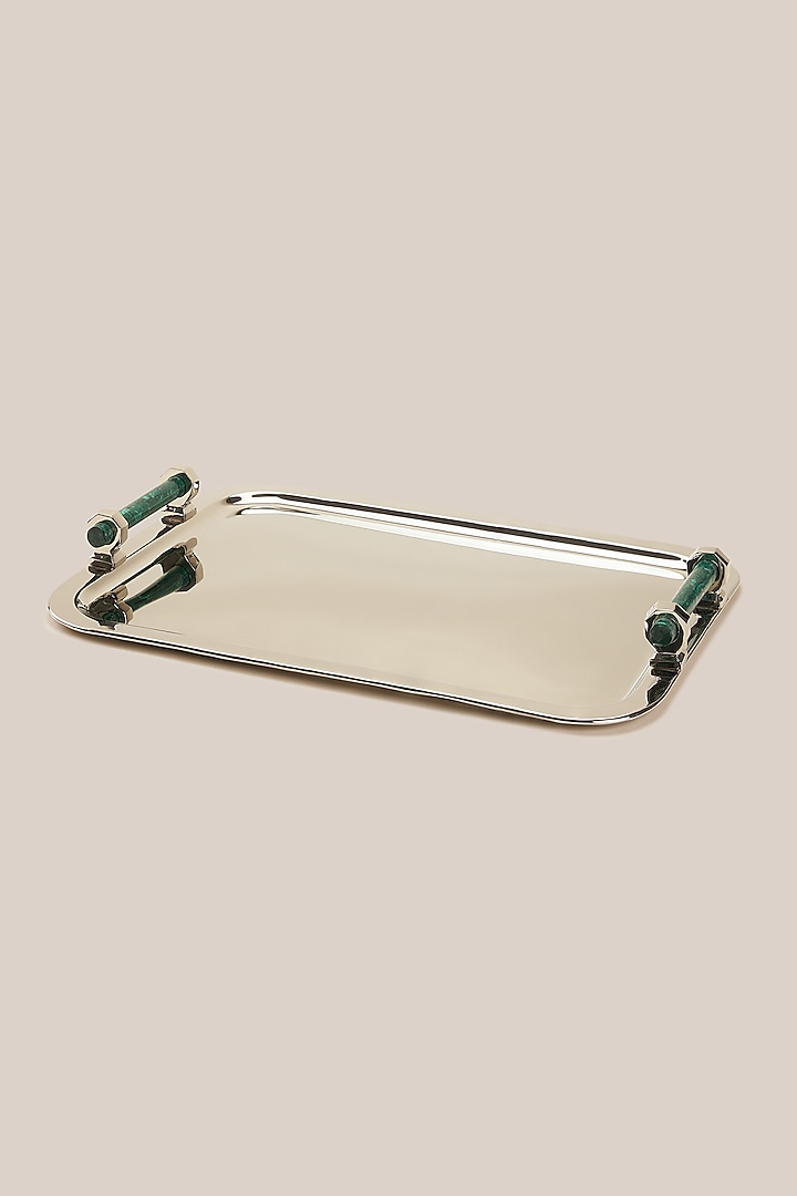 Silver Stainless Steel & Malachite Tray by ARTISAN LAB