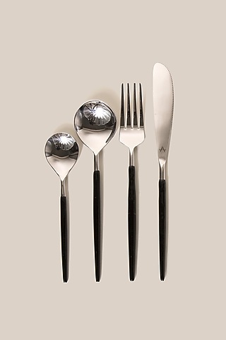 Black & Silver Stainless Steel Cutlery Set by ARTISAN LAB