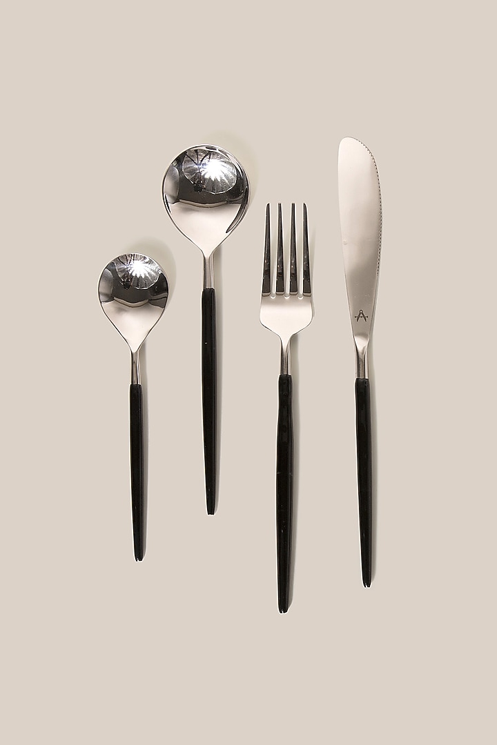 Black & Silver Stainless Steel Cutlery Set by ARTISAN LAB at Pernia's Pop Up Shop