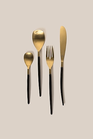 Black & Gold Stainless Steel Cutlery Set by ARTISAN LAB