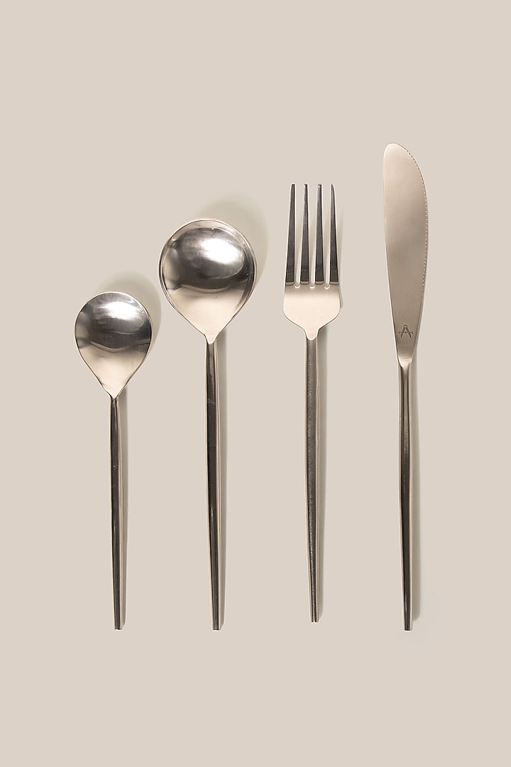 Silver Stainless Steel Cutlery Set by ARTISAN LAB at Pernia's Pop Up Shop