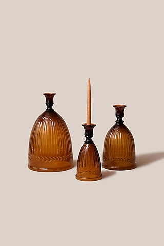 Amber Brown Glass Handmade Candle Holder by ARTISAN LAB