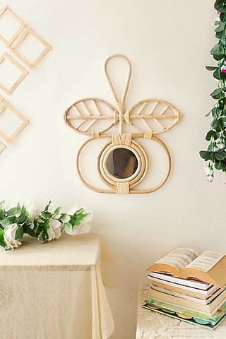 Beige Cane Mirror by Karighar - House of Indian Craftsmanship