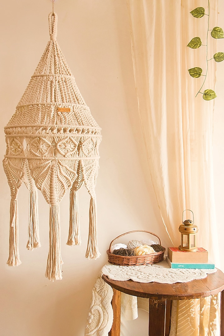 Off-White Cane Chandelier by Karighar - House of Indian Craftsmanship