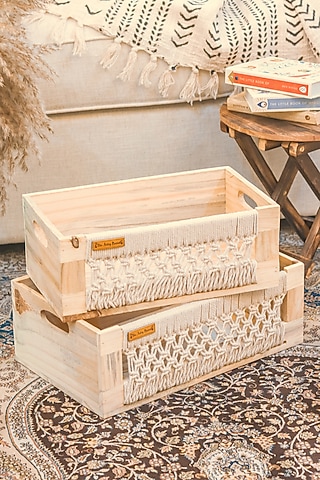 Off-White Cane Desk Organisers (Set of 2) by Karighar - House of Indian Craftsmanship
