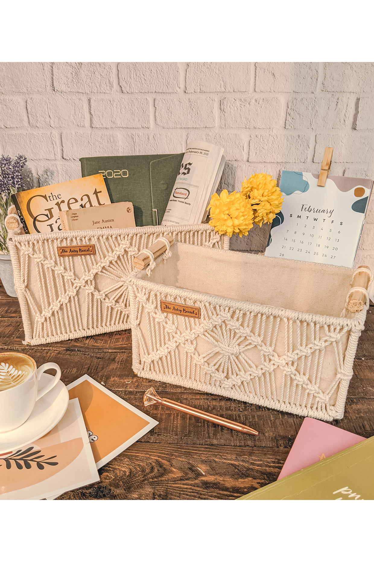 Off-White Cane Baskets (Set of 2) by Karighar - House of Indian Craftsmanship at Pernia's Pop Up Shop