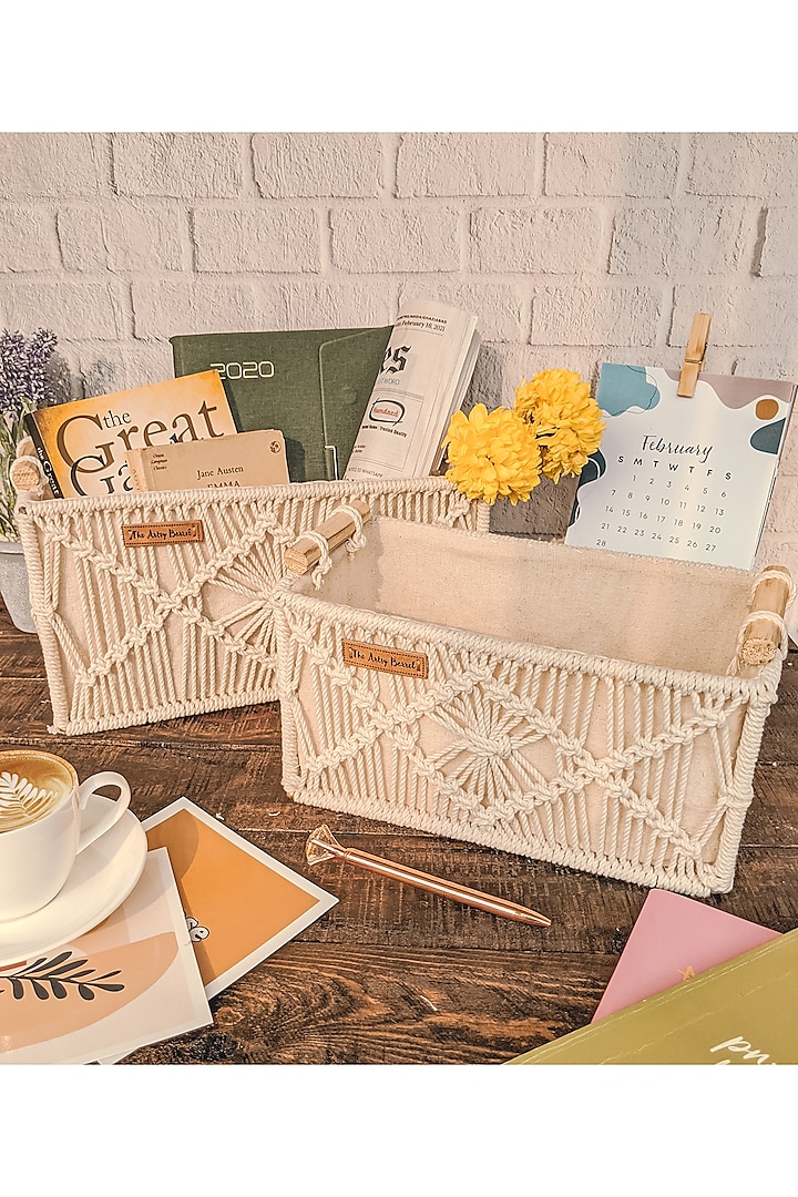 Off-White Cane Baskets (Set of 2) by Karighar - House of Indian Craftsmanship at Pernia's Pop Up Shop