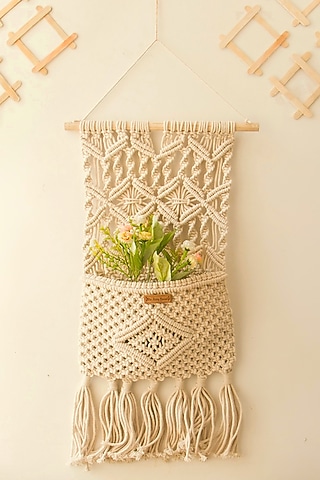 Off-White Cane Wall Pocket by Karighar - House of Indian Craftsmanship