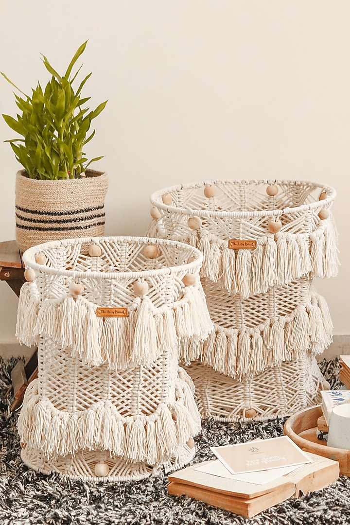 OffWhite Cane Storage Baskets (Set of 2) Design by Karighar House of