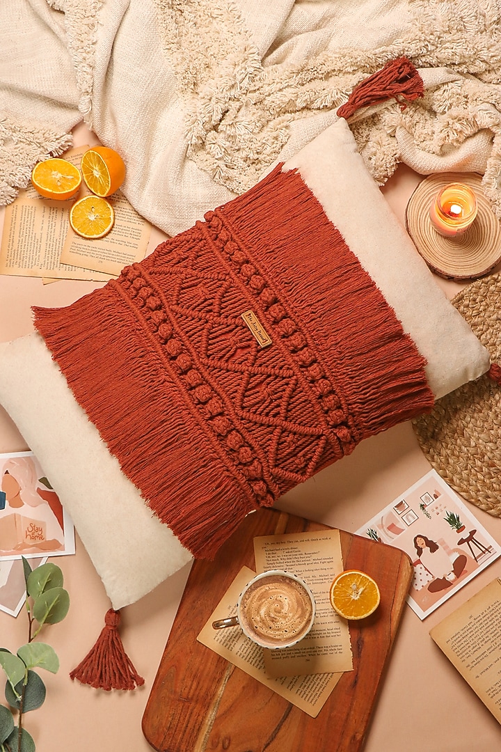 Rust Brown Cane Pillow Cover by Karighar - House of Indian Craftsmanship at Pernia's Pop Up Shop