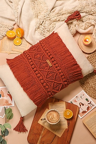 Rust Brown Cane Pillow Cover by Karighar - House of Indian Craftsmanship