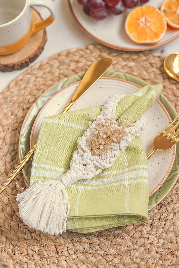 Off-White Cotton Thread Napkin Rings (Set of 6) by Karighar - House of Indian Craftsmanship