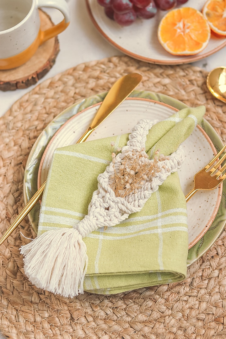 Off-White Cotton Thread Napkin Rings (Set of 6) by Karighar - House of Indian Craftsmanship at Pernia's Pop Up Shop