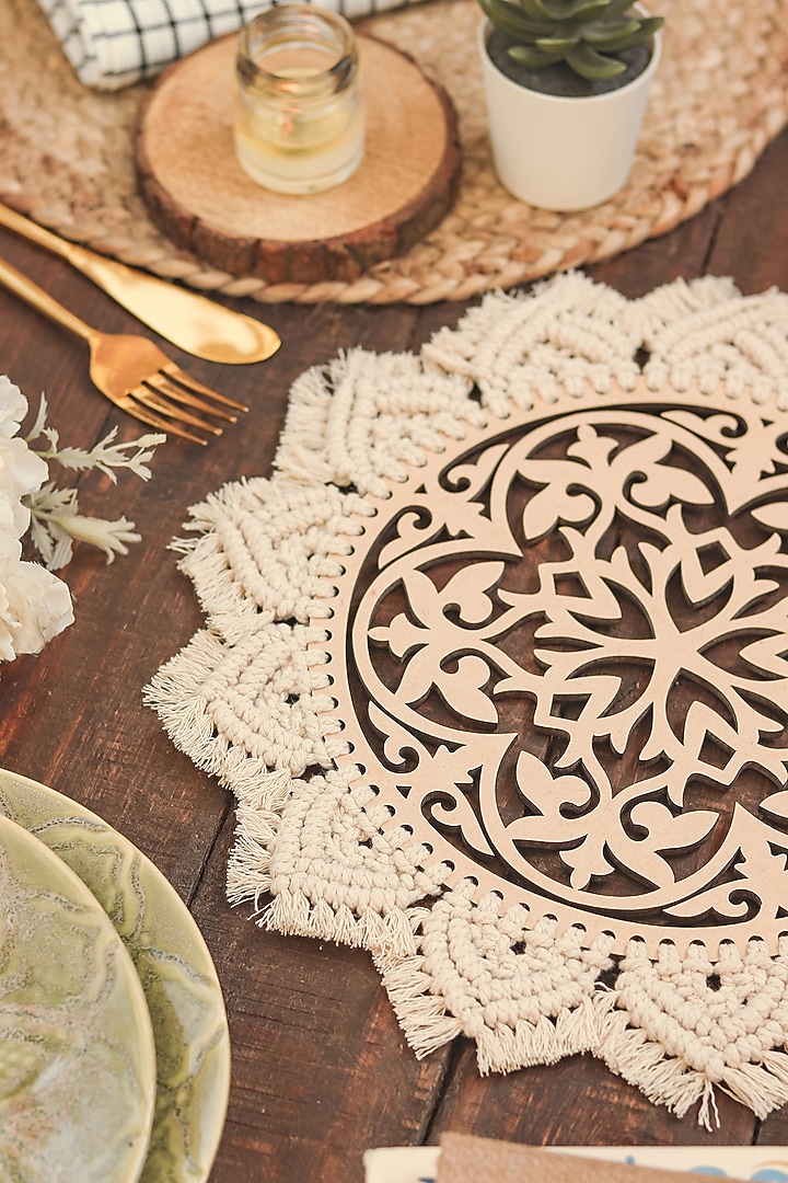 Off-White Cotton Thread Table Placement Mat by Karighar - House of Indian Craftsmanship at Pernia's Pop Up Shop