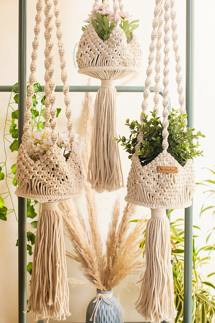 Off-White Cotton Thread Planter by Karighar - House of Indian Craftsmanship