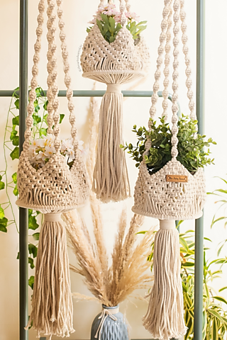 Off-White Cotton Thread Planter by Karighar - House of Indian Craftsmanship