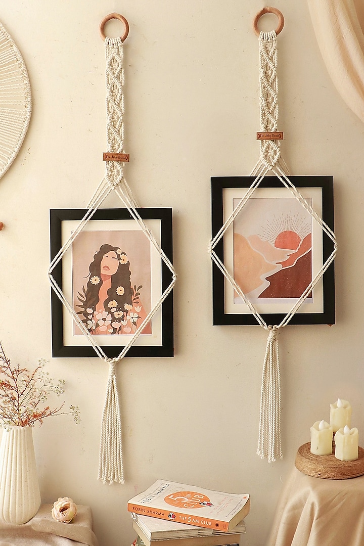 Off-White Cotton Thread Photo Frames (Set of 2) by Karighar - House of Indian Craftsmanship