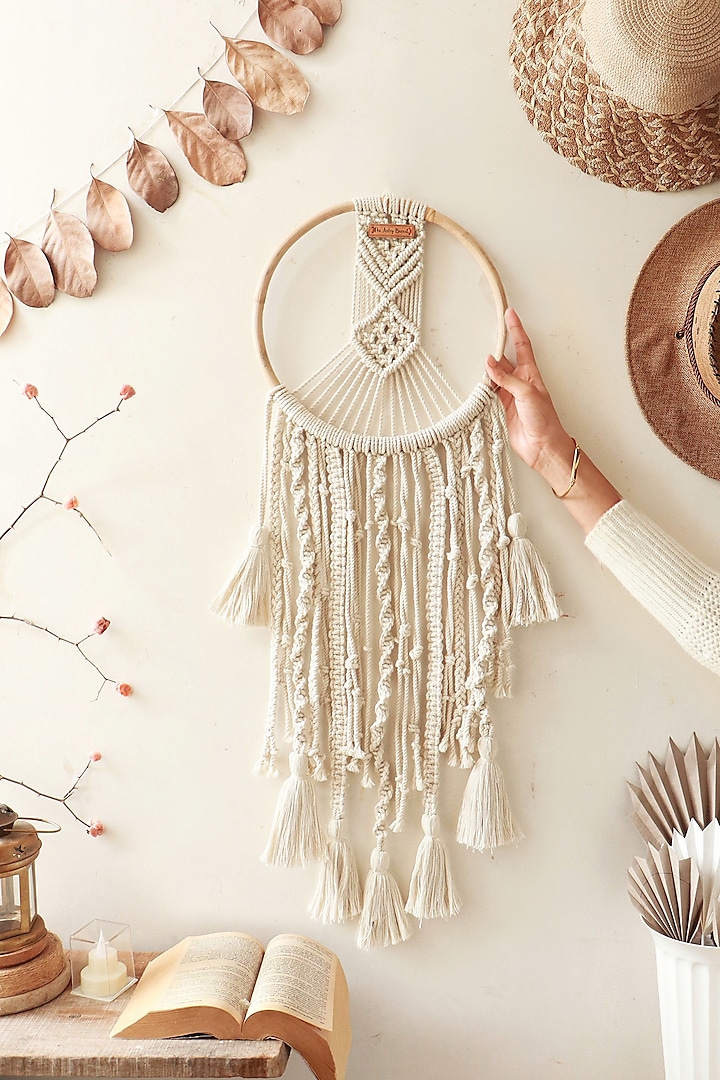 Off-White Cotton Thread Dream Catcher by Karighar - House of Indian Craftsmanship