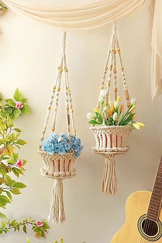 Off-White Cotton Thread Planters by Karighar - House of Indian Craftsmanship