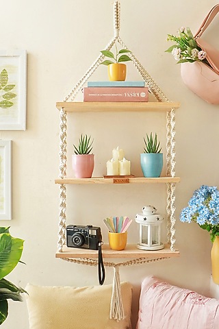 Off-White Cotton Thread Boho Layered Shelf by Karighar - House of Indian Craftsmanship