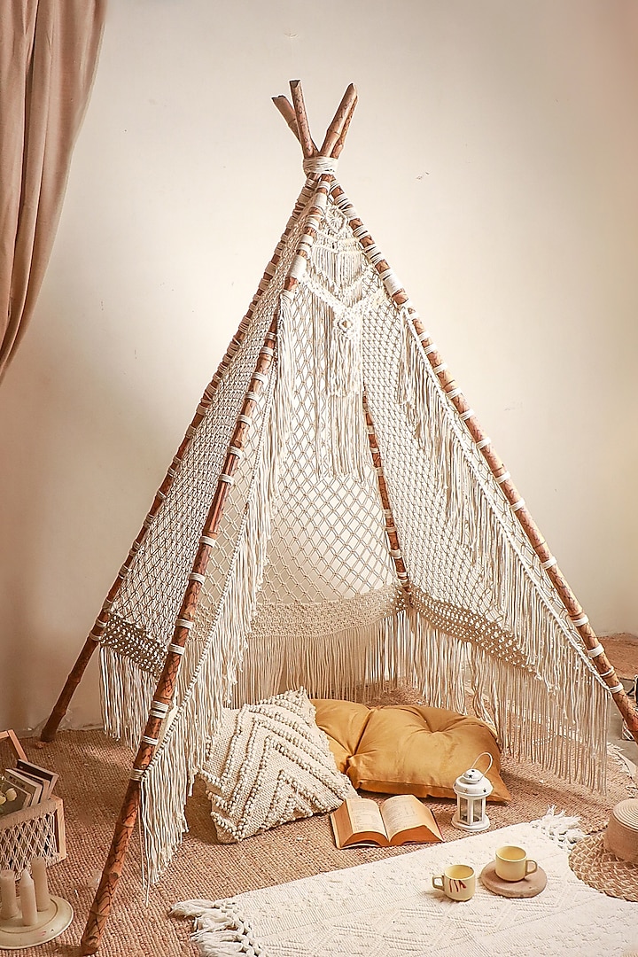 Off-White Cotton & Pinewood Tepee by Karighar - House of Indian Craftsmanship at Pernia's Pop Up Shop