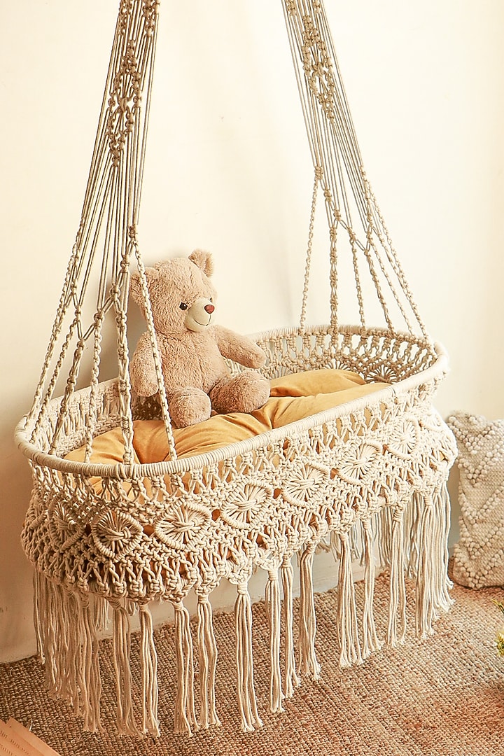 Off-WHite Metal & Cotton Thread Cradle by Karighar - House of Indian Craftsmanship at Pernia's Pop Up Shop