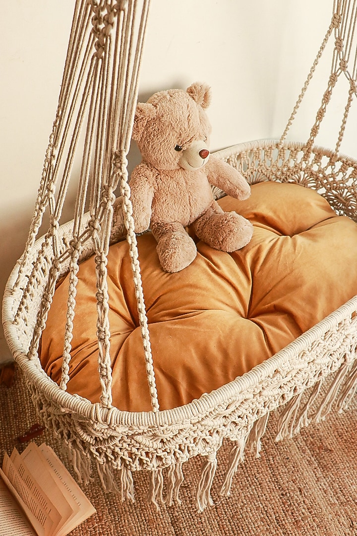 Off-WHite Metal & Cotton Thread Cradle by Karighar - House of Indian Craftsmanship at Pernia's Pop Up Shop