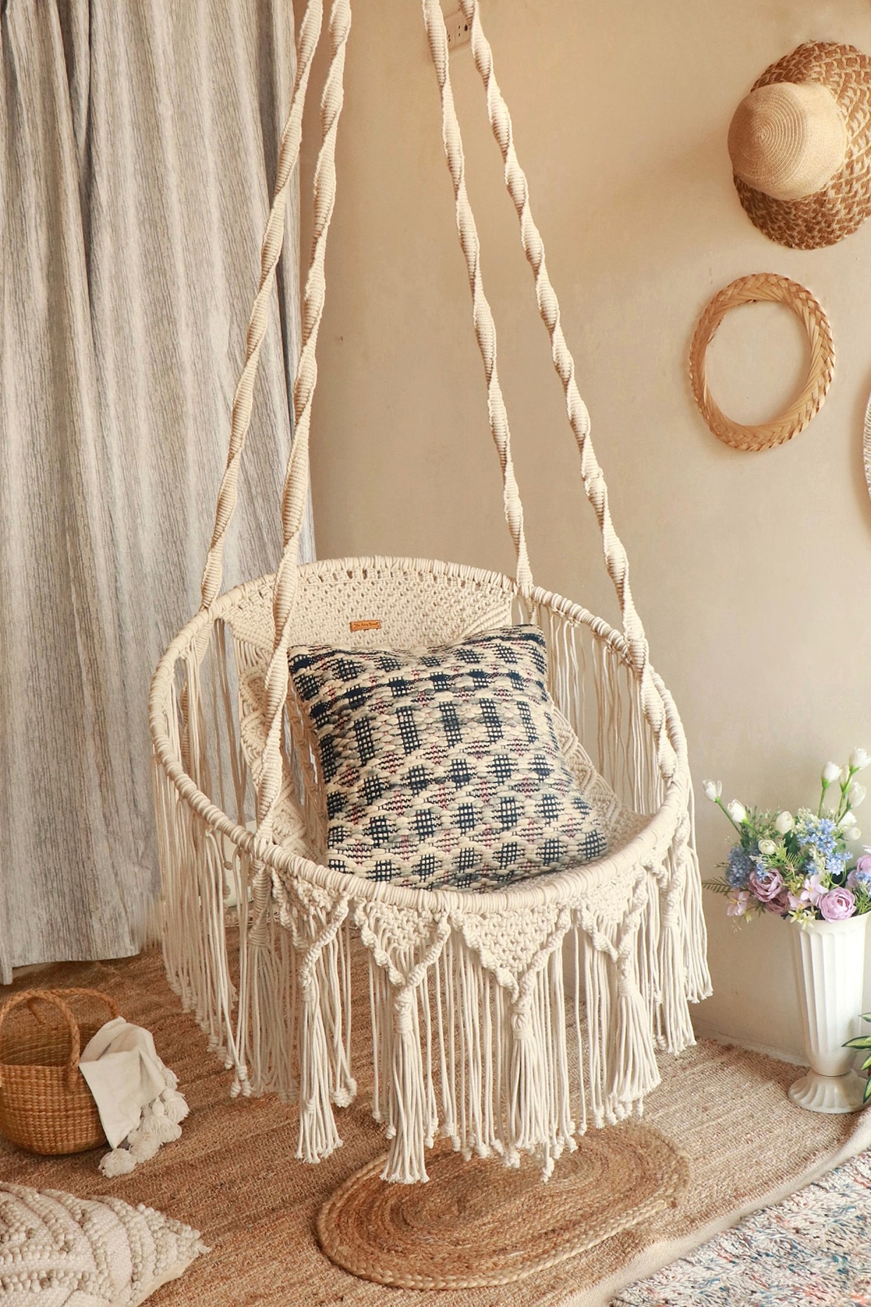 Off White Natural Cotton Thread Hammock Swing Chair Design by