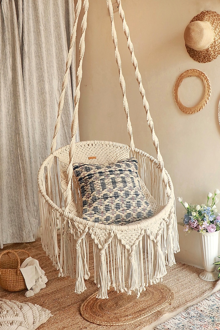 Off-White Natural Cotton Thread Hammock Swing Chair by Karighar - House of Indian Craftsmanship