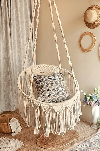 Off-White Natural Cotton Thread Hammock Swing Chair by Karighar - House of Indian Craftsmanship