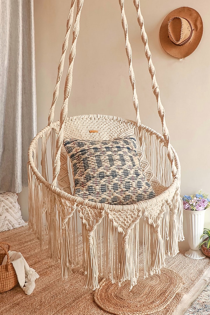 Off-White Natural Cotton Thread Hammock Swing Chair by Karighar